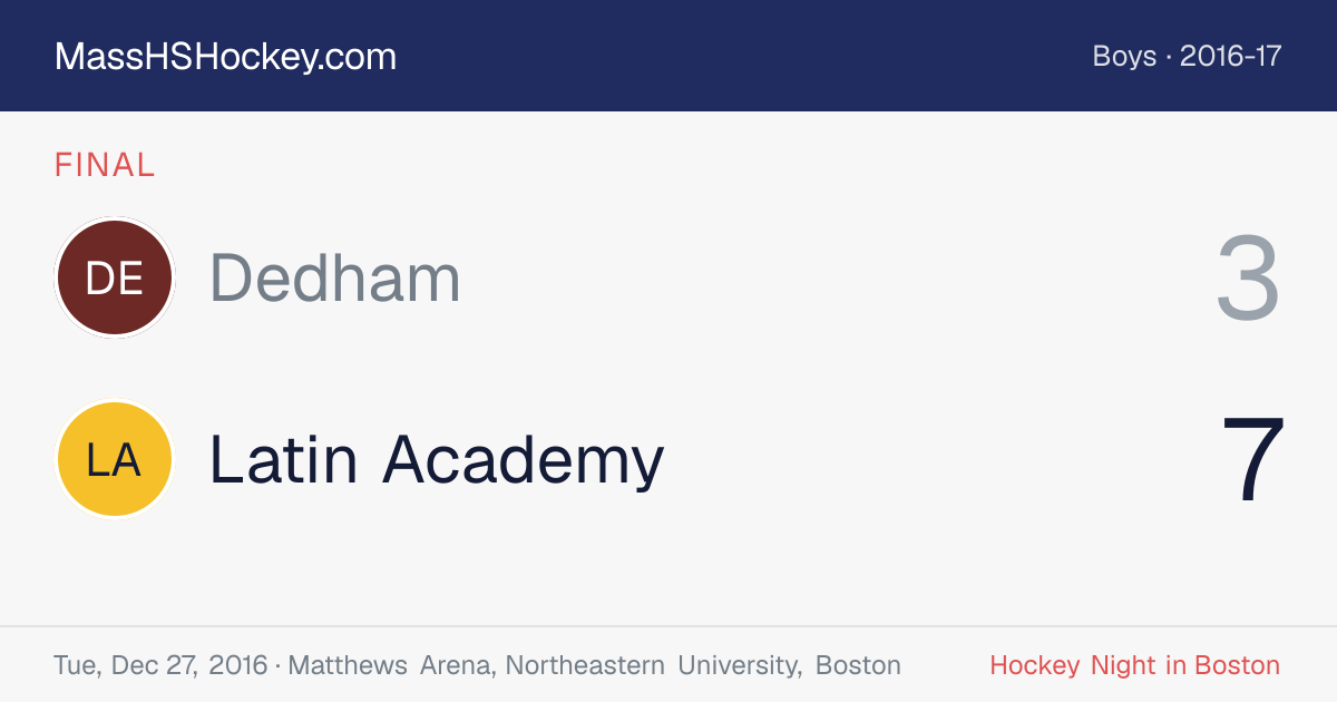 Dedham at Latin Academy score card