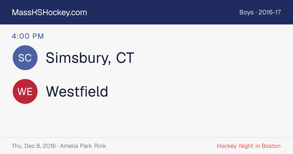 Simsbury, CT at Westfield score card