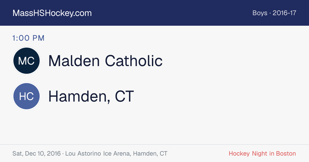 Malden Catholic at Hamden, CT score card