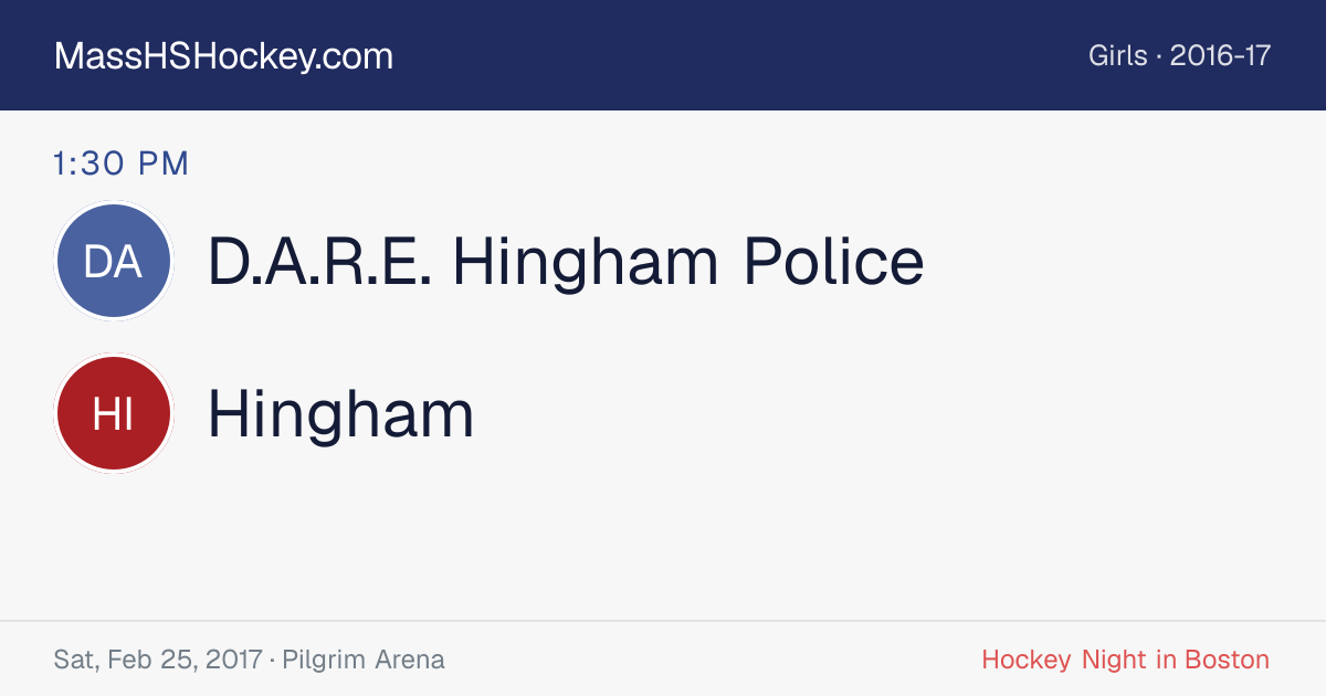 D.A.R.E. Hingham Police at Hingham score card