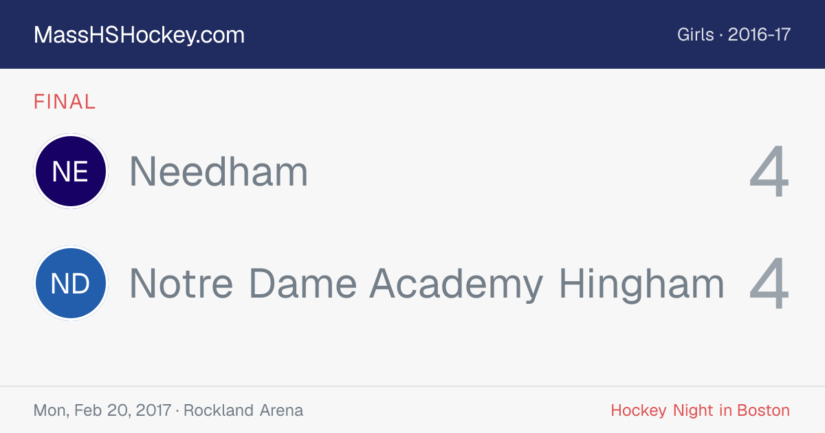 Needham at Notre Dame Academy Hingham score card