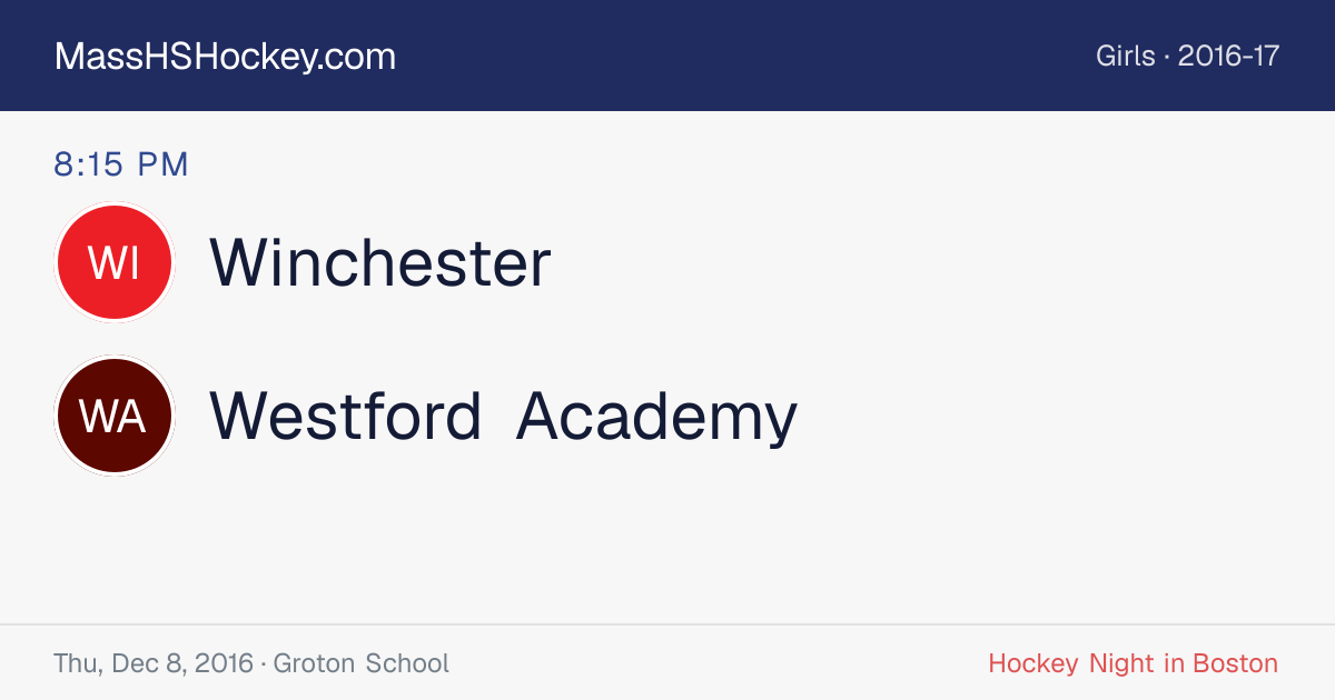 Winchester at Westford Academy score card