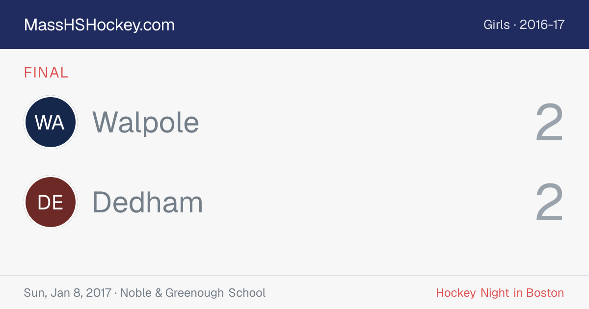 Walpole at Dedham score card