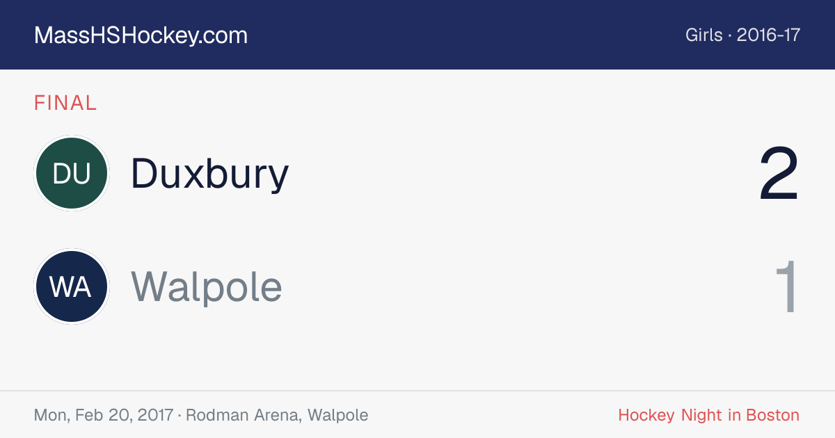 Duxbury at Walpole score card