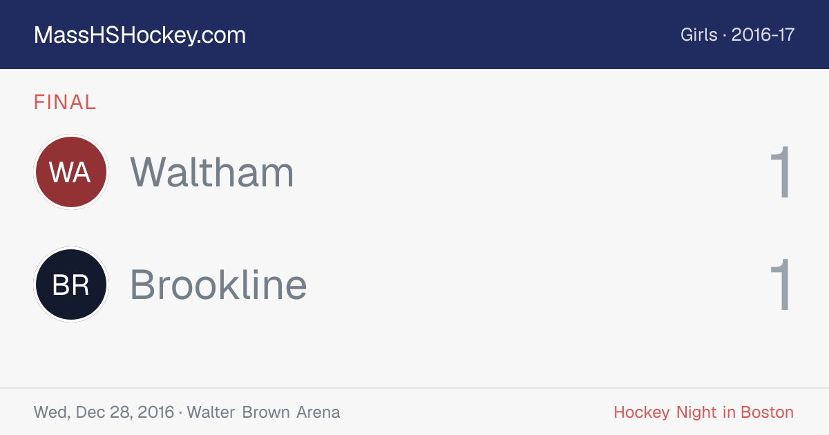 Waltham at Brookline score card