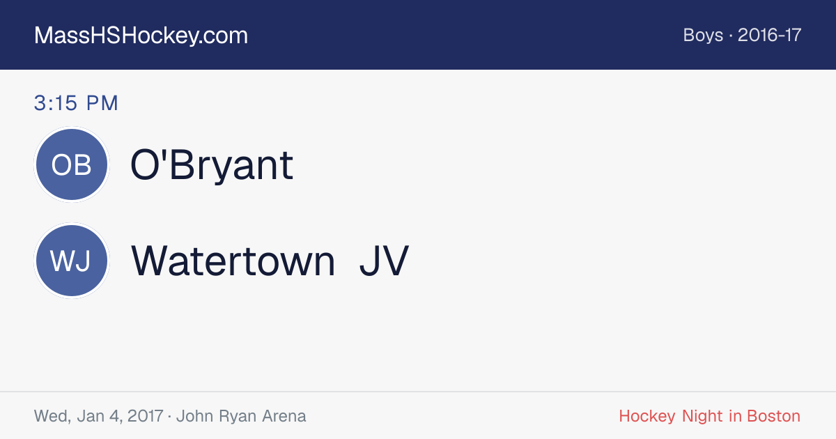 O'Bryant at Watertown JV score card