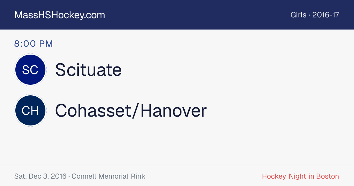 Scituate at Cohasset/Hanover score card