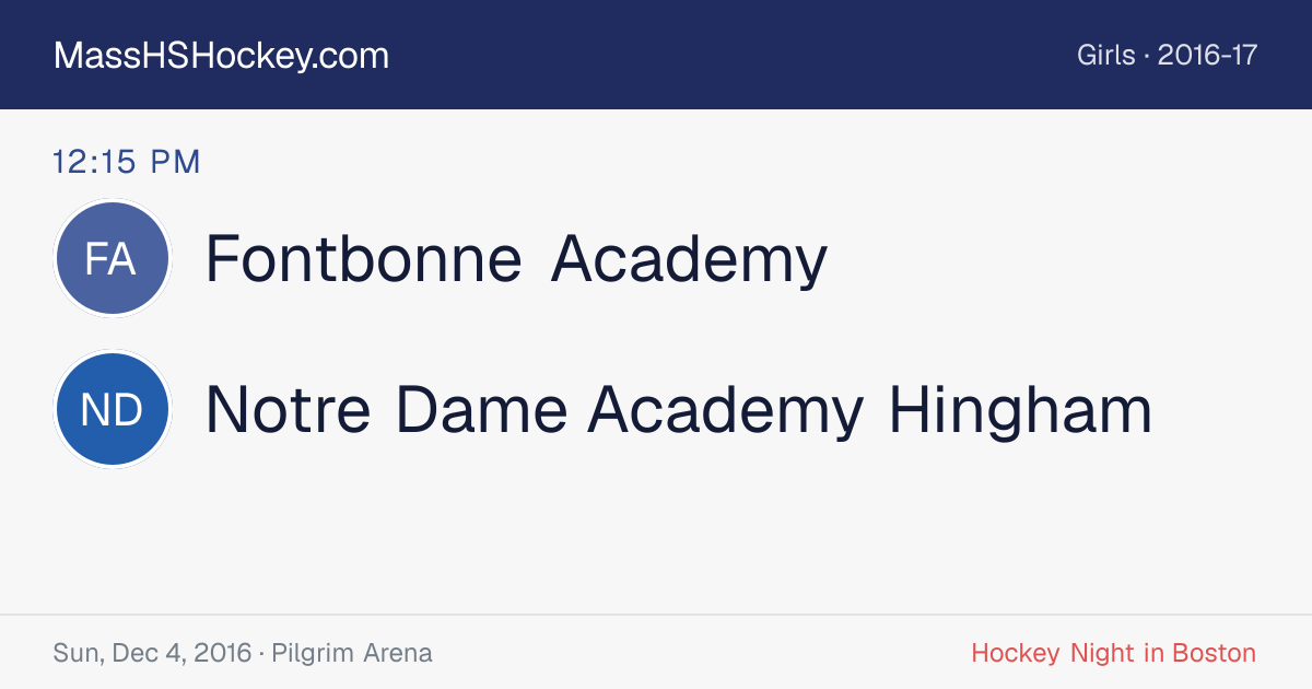 Fontbonne Academy at Notre Dame Academy Hingham score card