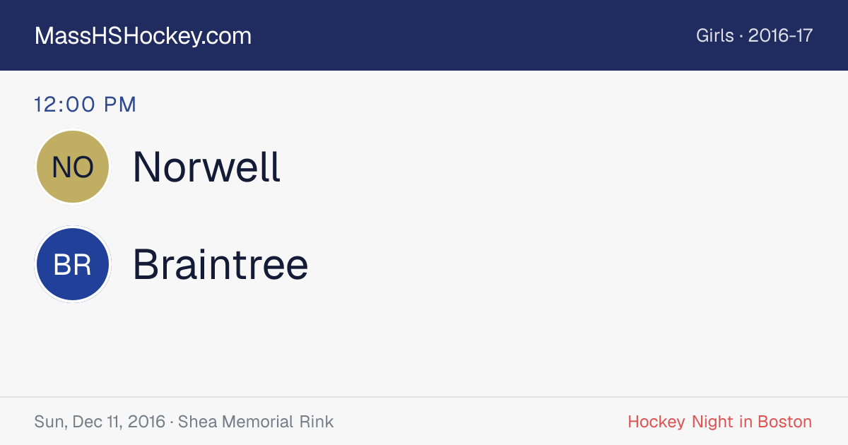 Norwell at Braintree score card