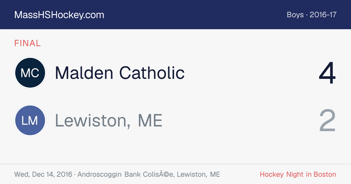 Malden Catholic at Lewiston, ME score card