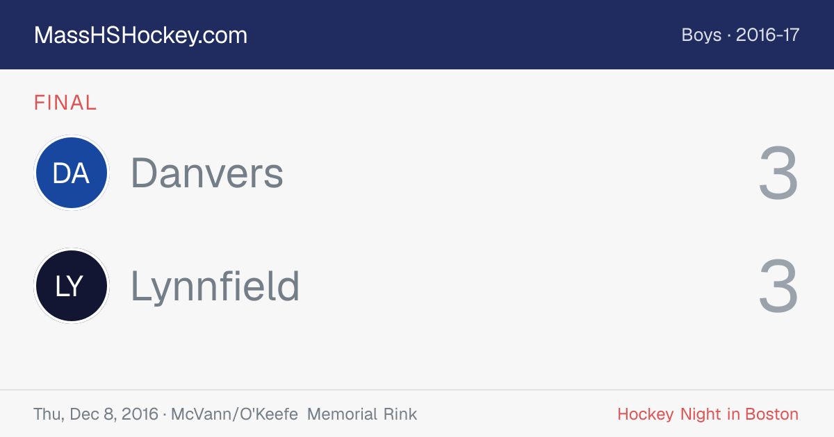 Danvers at Lynnfield score card