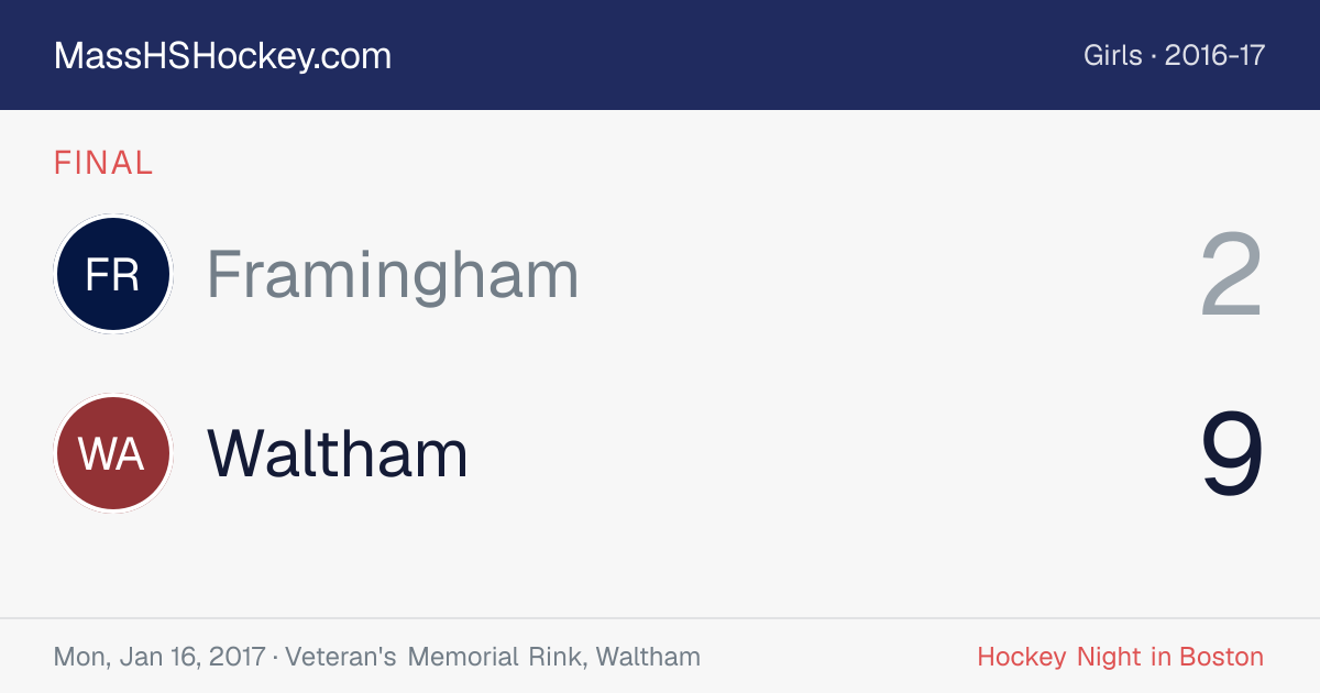 Framingham at Waltham score card