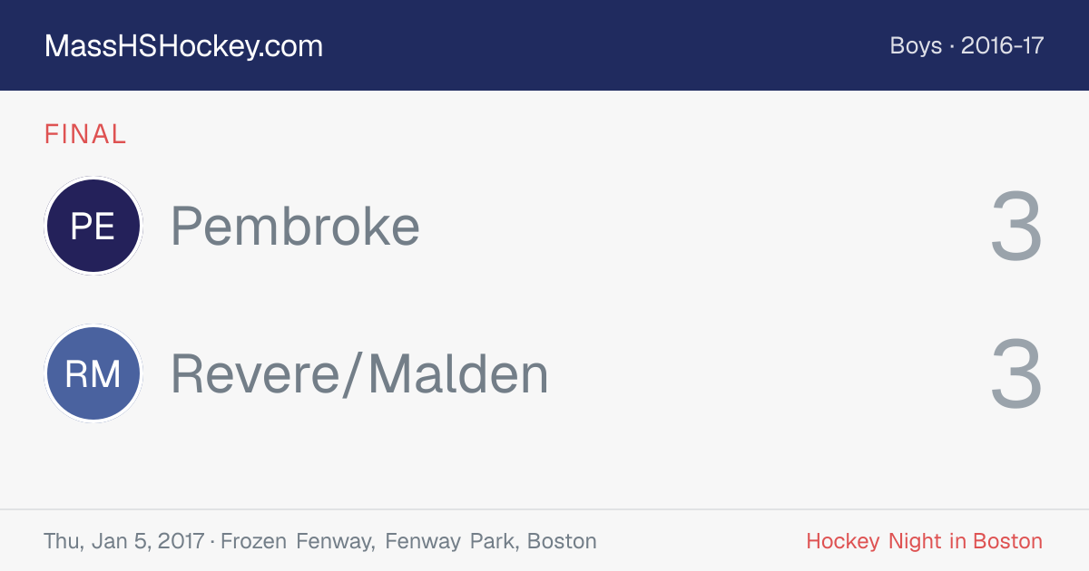 Pembroke at Revere/Malden score card