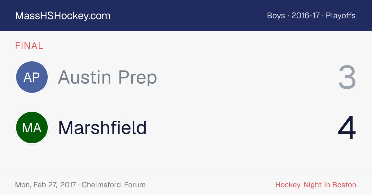 Austin Prep at Marshfield score card