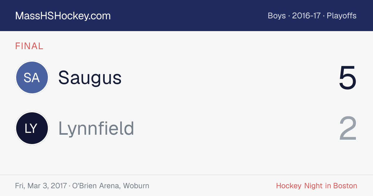 Saugus at Lynnfield score card