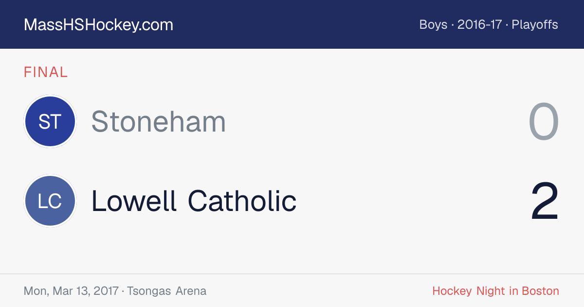 Stoneham at Lowell Catholic score card