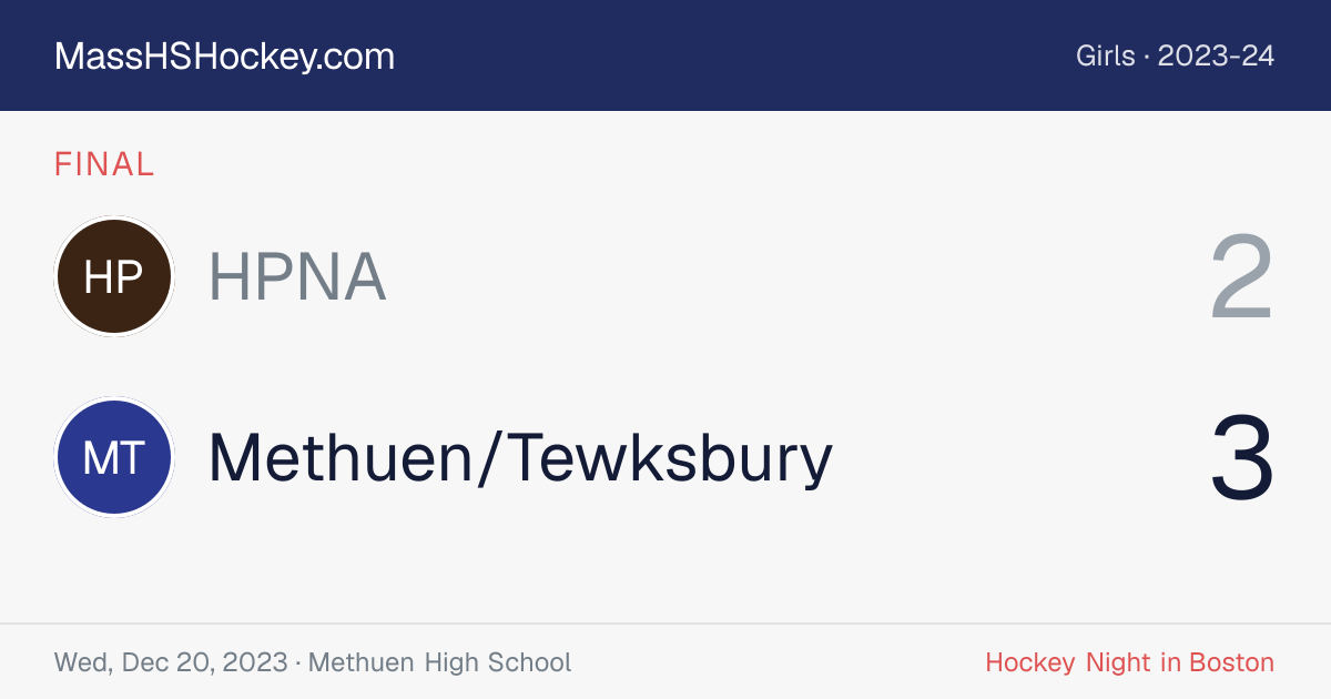 HPNA at Methuen/Tewksbury score card