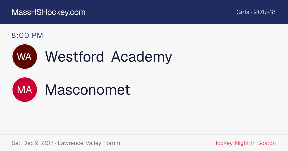 Westford Academy at Masconomet score card