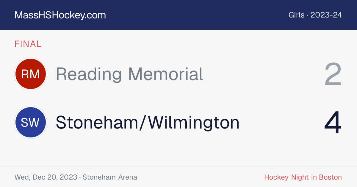 Reading Memorial at Stoneham/Wilmington score card