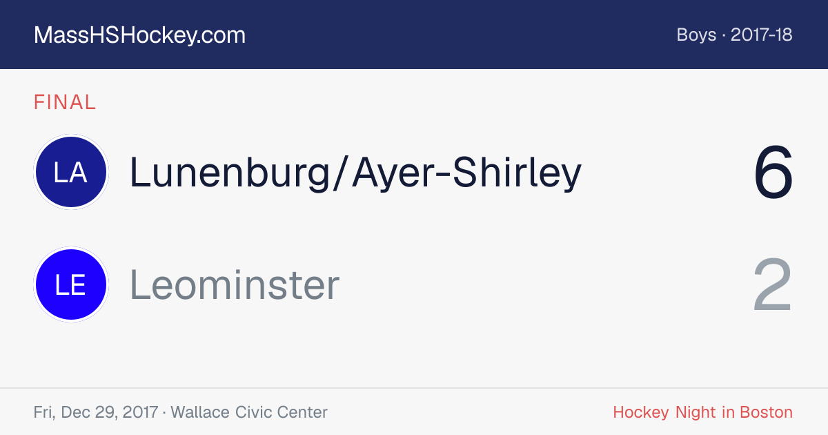 Lunenburg/Ayer-Shirley at Leominster score card