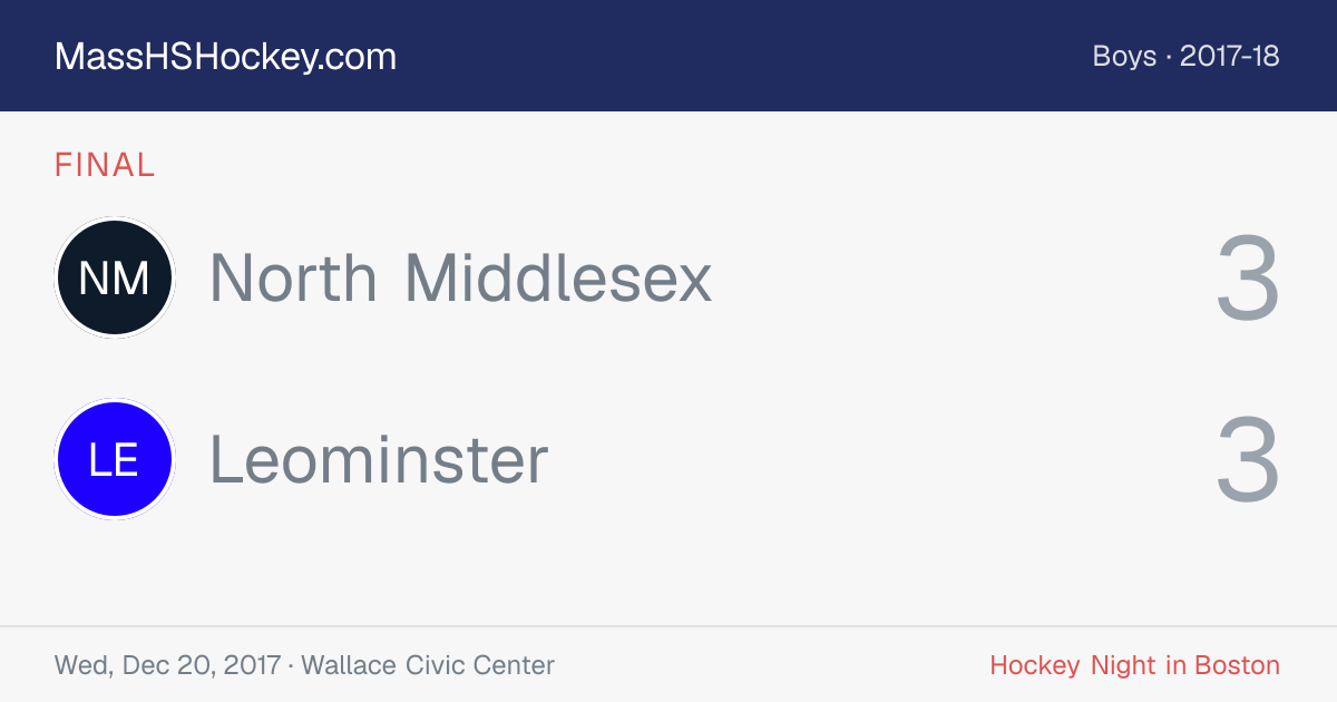 North Middlesex at Leominster score card