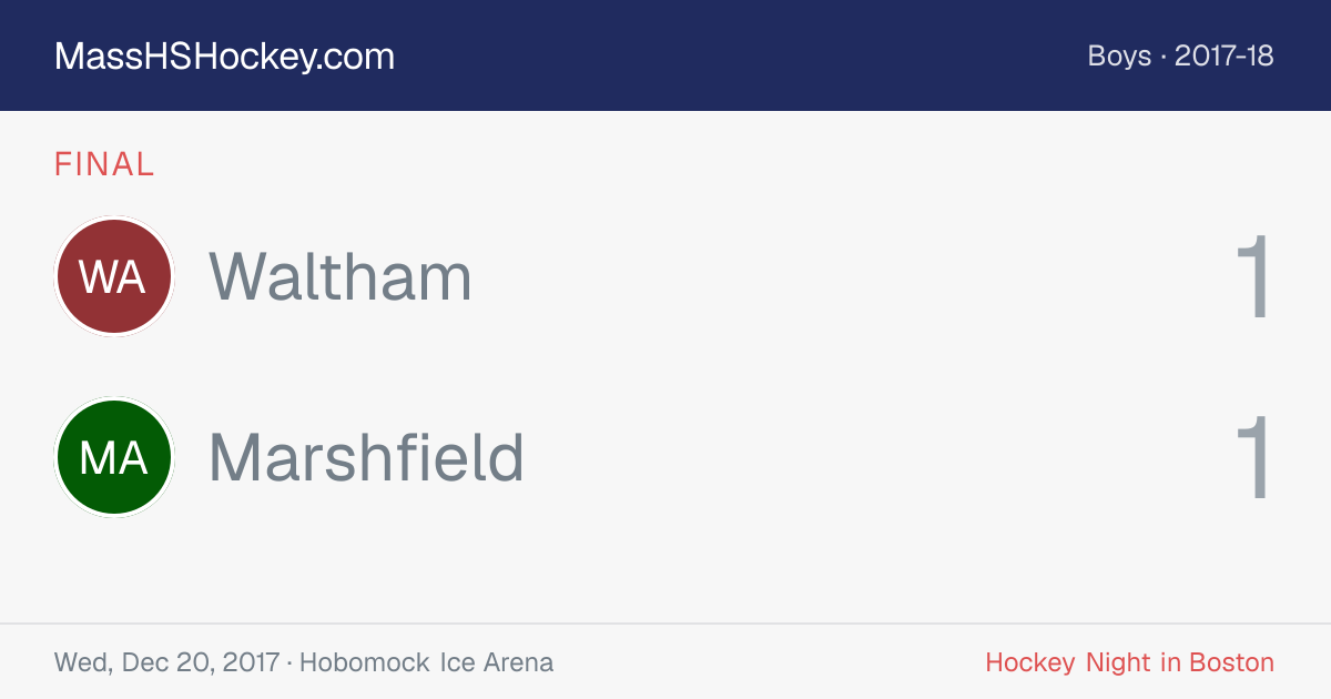Waltham at Marshfield score card