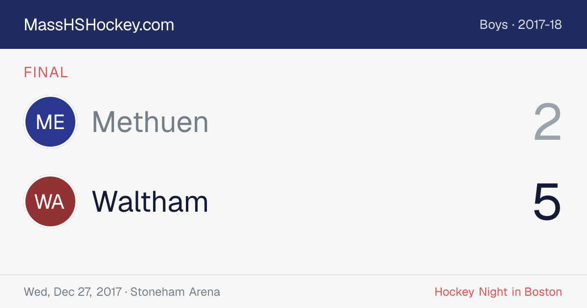 Methuen at Waltham score card