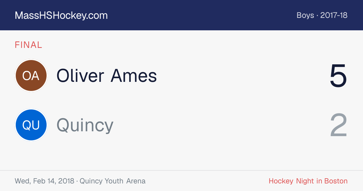 Oliver Ames at Quincy score card