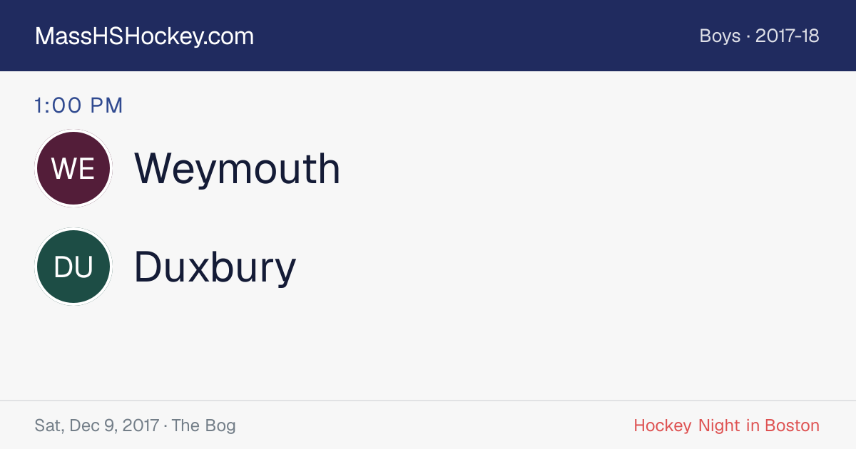 Weymouth at Duxbury score card