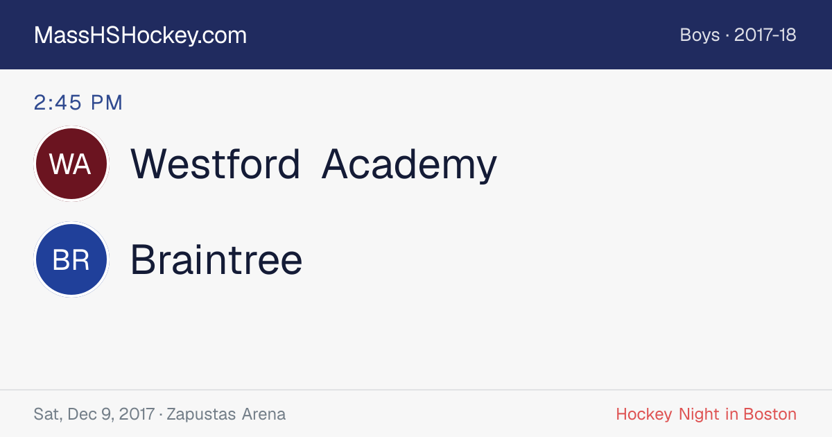 Westford Academy at Braintree score card