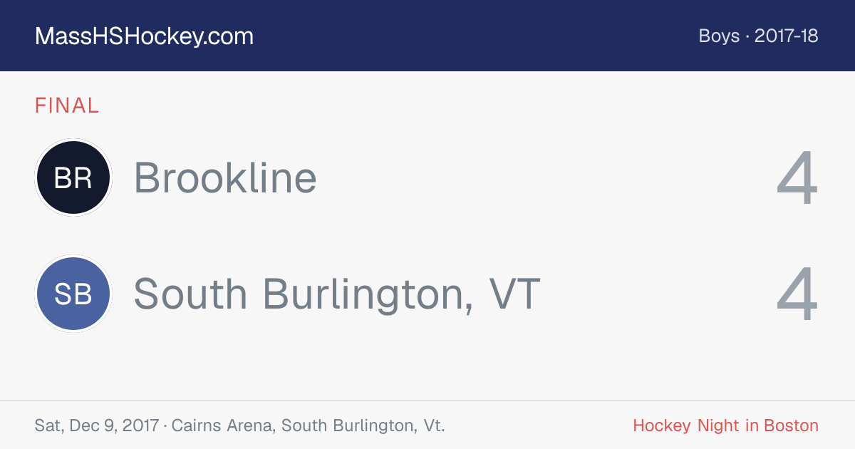 Brookline at South Burlington, VT score card