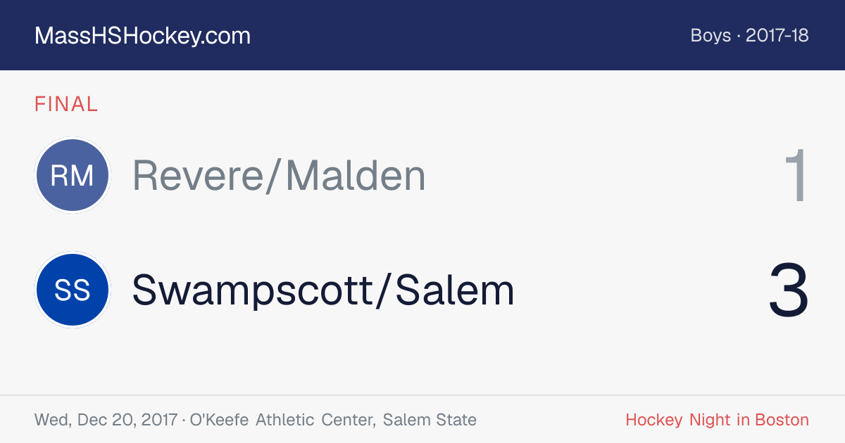 Revere/Malden at Swampscott/Salem score card