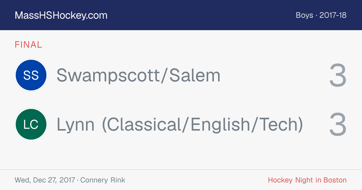 Swampscott/Salem at Lynn (Classical/English/Tech) score card