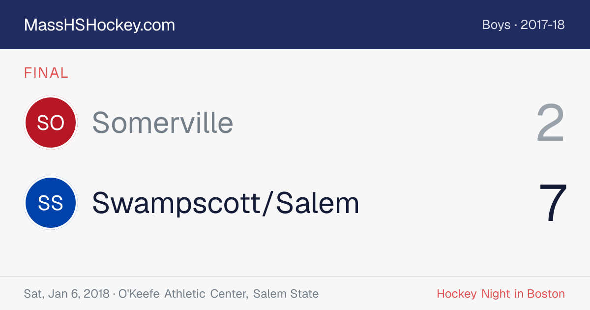 Somerville at Swampscott/Salem score card