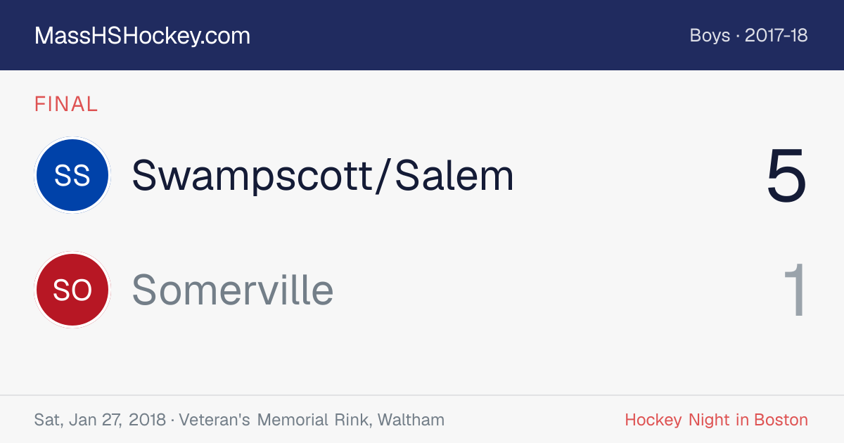 Swampscott/Salem at Somerville score card
