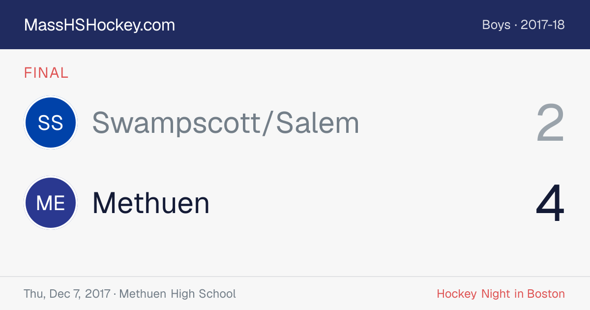 Swampscott/Salem at Methuen score card