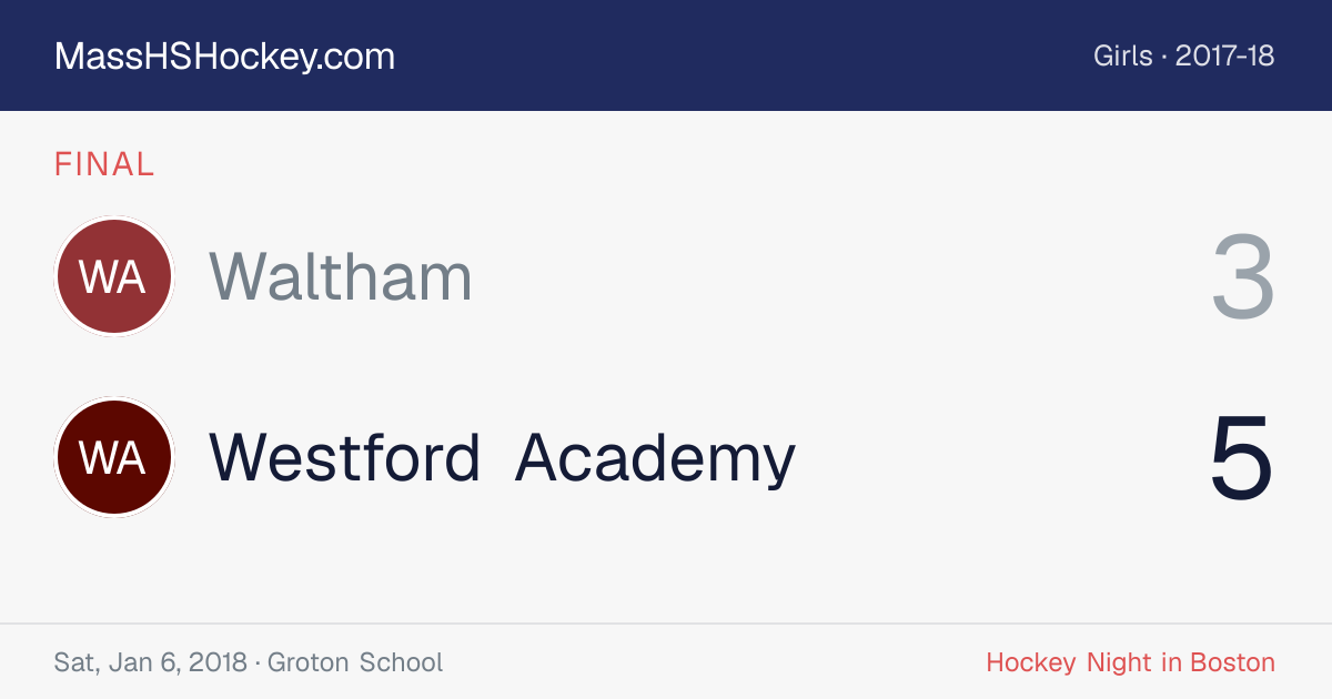 Waltham at Westford Academy score card