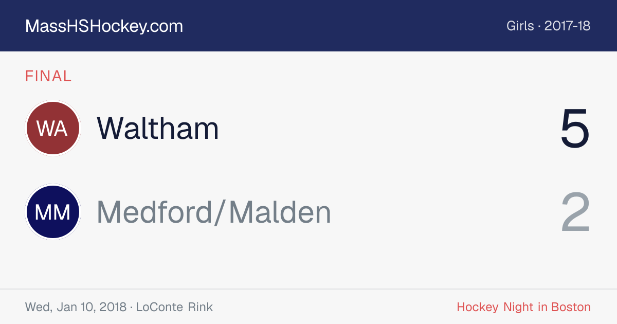 Waltham at Medford/Malden score card