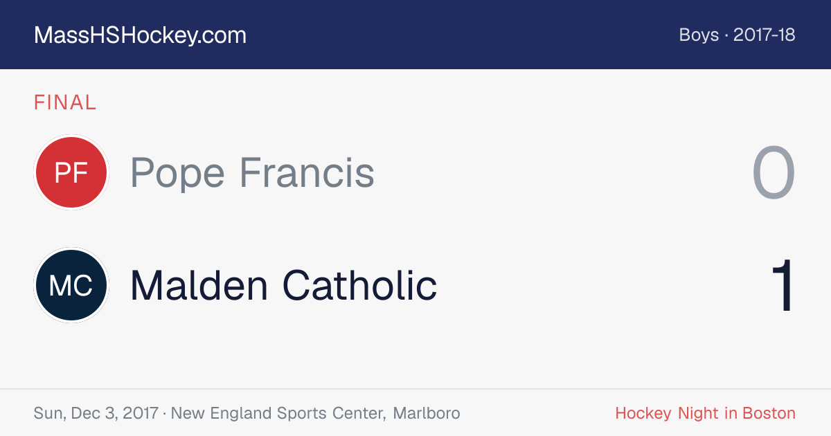 Pope Francis at Malden Catholic score card