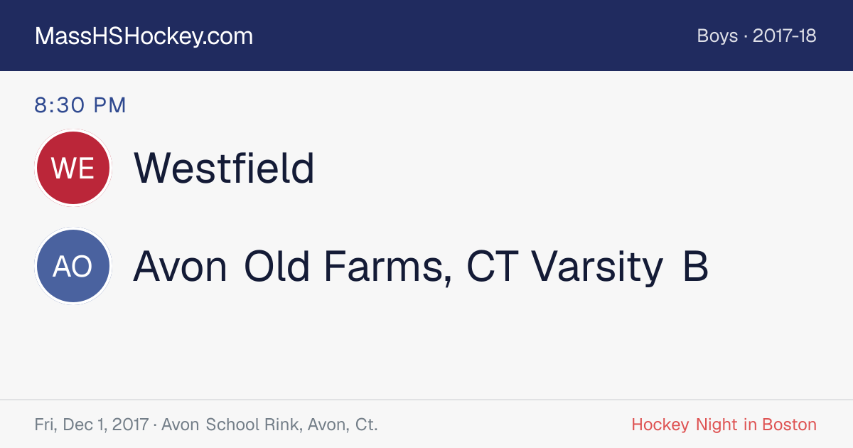 Westfield at Avon Old Farms, CT Varsity B score card