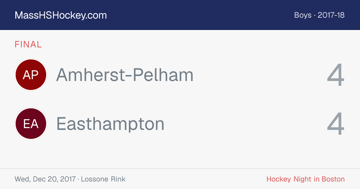 Amherst-Pelham at Easthampton score card