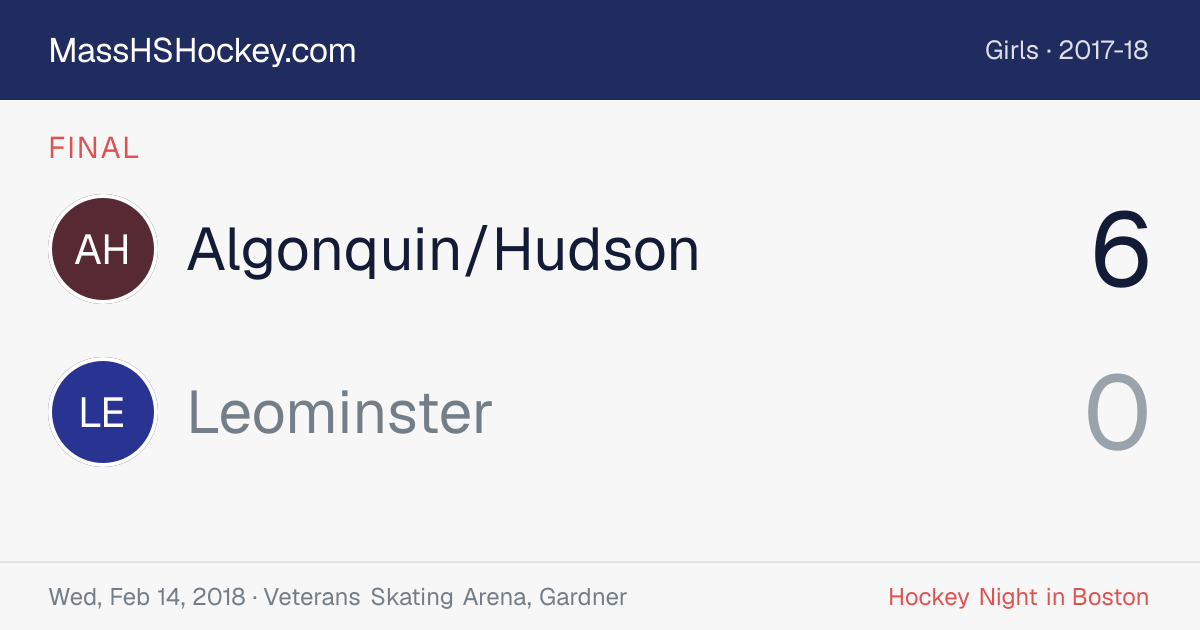 Algonquin/Hudson at Leominster score card