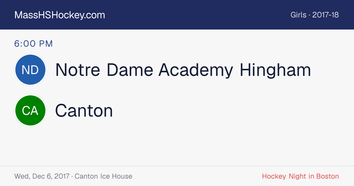 Notre Dame Academy Hingham at Canton score card