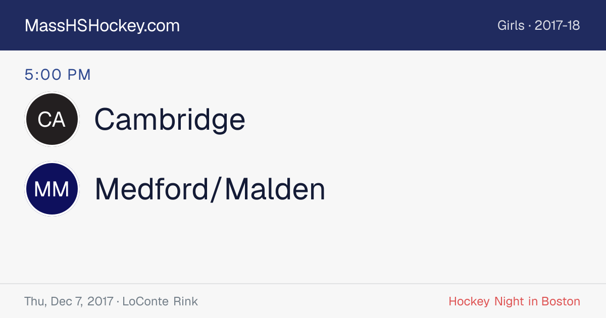 Cambridge at Medford/Malden score card