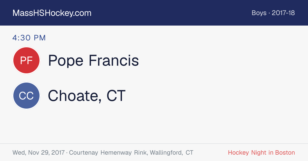 Pope Francis at Choate, CT score card