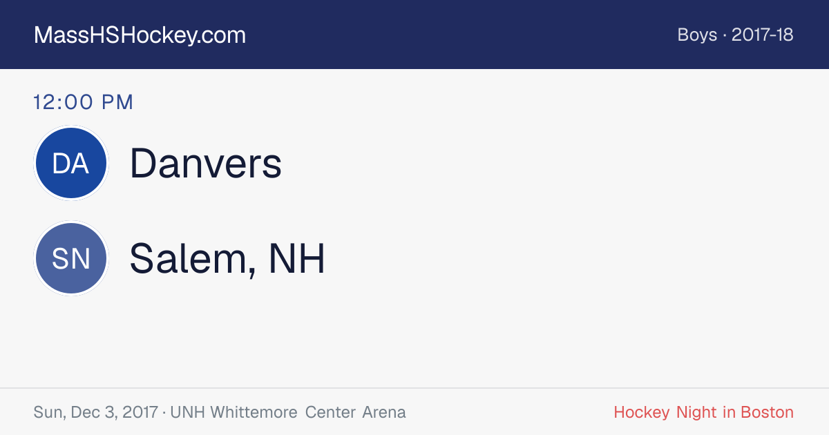 Danvers at Salem, NH score card