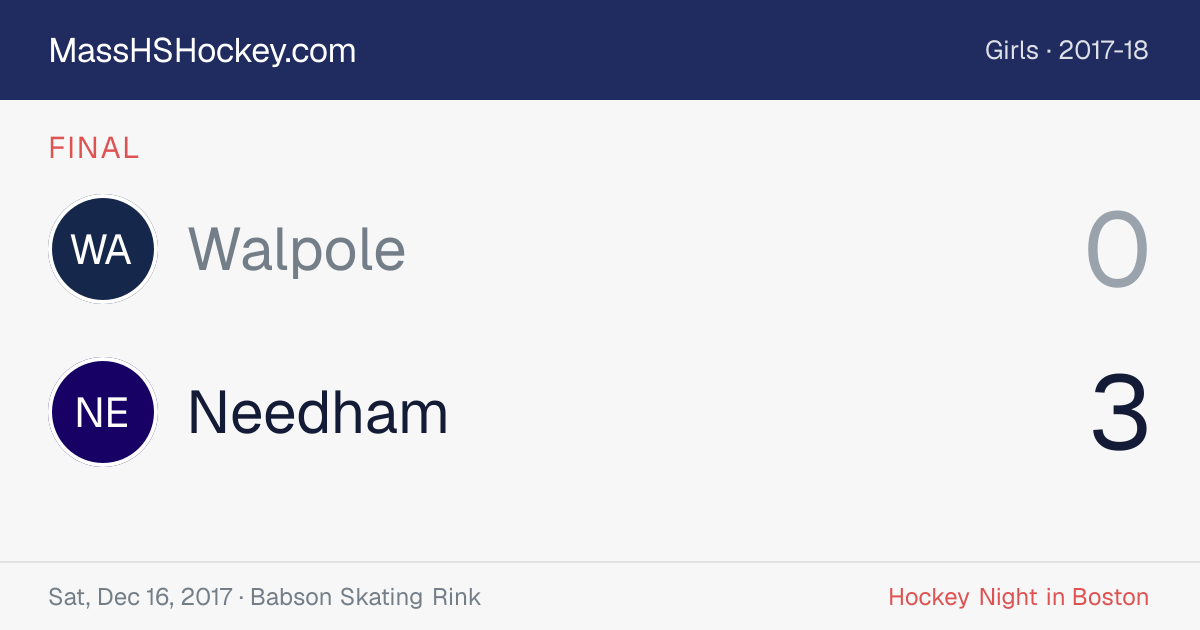 Walpole at Needham score card
