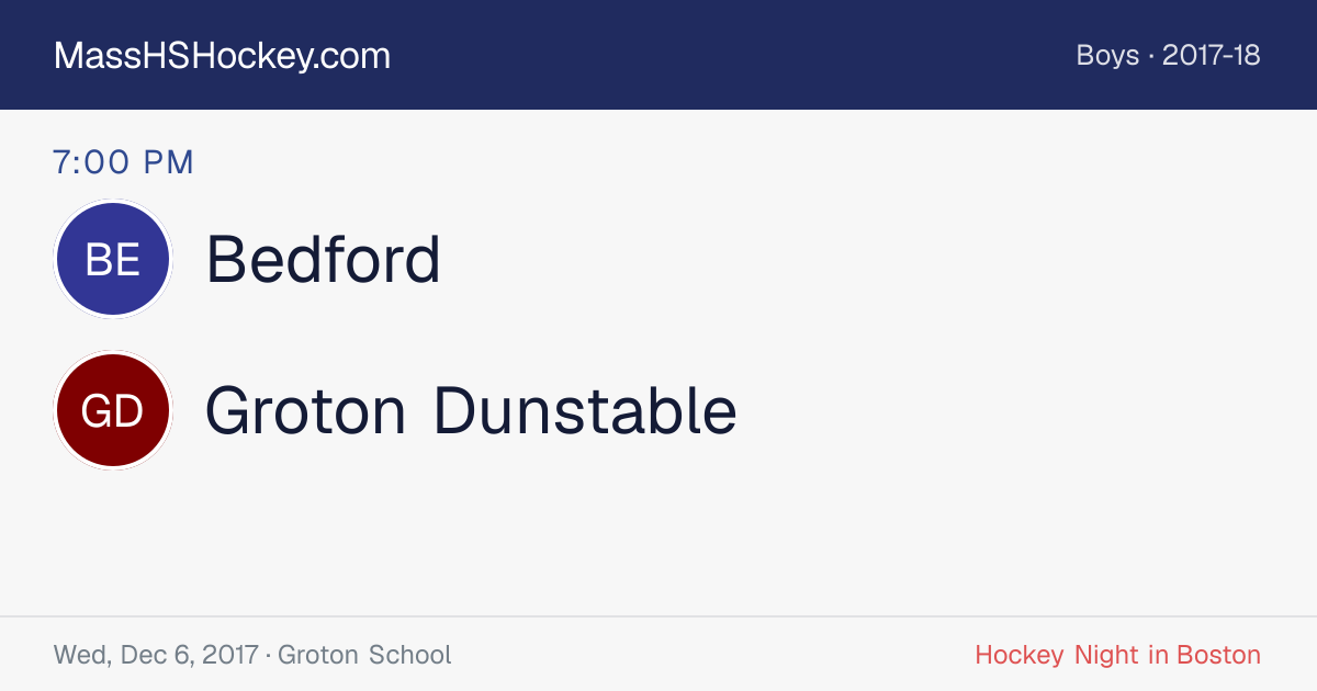 Bedford at Groton Dunstable score card