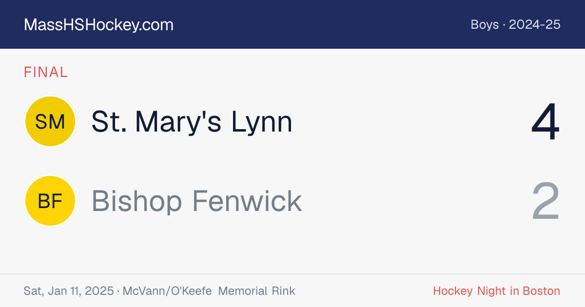 St. Mary's Lynn at Bishop Fenwick score card