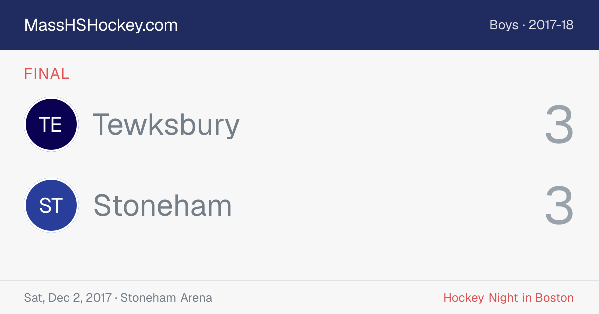Tewksbury at Stoneham score card